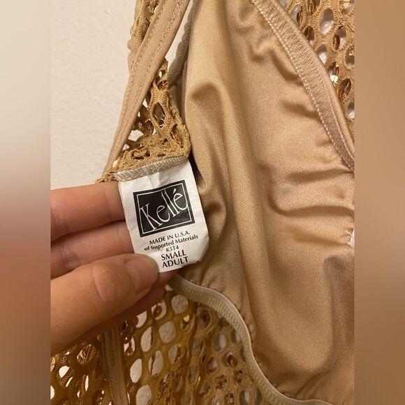 Kelle solo dance jazz acro costume gold fishnet fringe leotare SA-Small adult - Picture 11 of 12
